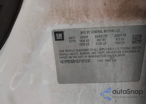 2016 Chevrolet Cruze Limited 1Lt Auto z USA, uszkodzony, nr VIN 1G1PE5SB1G7127247